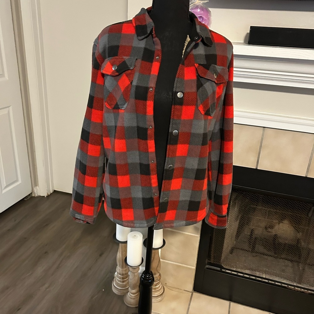 Eddie Bauer Red and Gray Checkered Kids Shirt Jacket